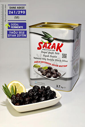 Siyah Zeytin Yağlı Sele Zeytin Iri Kalibre 3.7 Kg Net (261-290 M) Doğal Fermente Doğal Zeytin