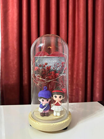 Büyük Boy Cam Fanus İçerisinde Figürlü Öğretmenler Günü Hediyesi