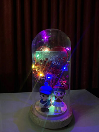 Büyük Boy Cam Fanus İçerisinde Figürlü Öğretmenler Günü Hediyesi