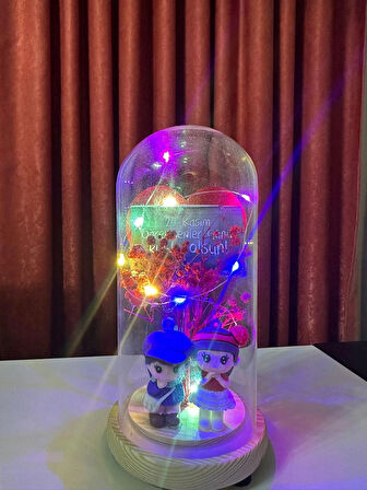 Büyük Boy Cam Fanus İçerisinde Figürlü Öğretmenler Günü Hediyesi