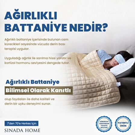 Sinada Ağırlıklı Battaniye Tek kişilik Yorgan 10 Kg Beyaz 200x220 %100 Yün Dolgulu  4 Mevsim Kullanılabilir