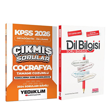 Yediiklim 2026 KPSS Ortaöğretim Önlisans Coğrafya Konularına Göre Çıkmış Sorular ve AKM Dil Bilgisi Soru Bankası Seti 2 Kitap
