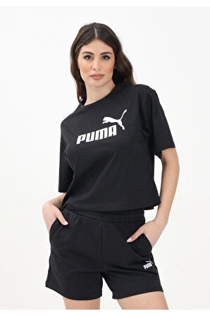 Puma Kadın Ess No.1 Logo Cropped Kısa Kollu Siyah T-shirt - 68497201