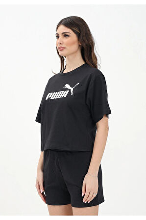 Puma Kadın Ess No.1 Logo Cropped Kısa Kollu Siyah T-shirt - 68497201