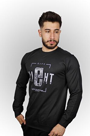 City Night Baskılı Erkek Sweatshirt