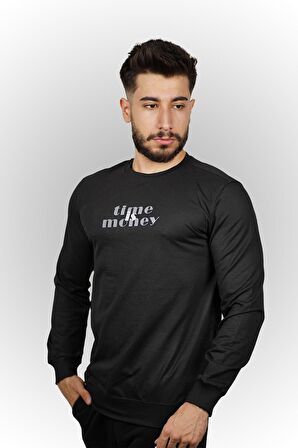 Time is Money Baskılı Erkek Sweatshirt