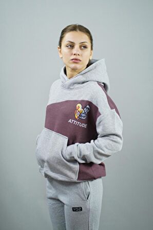 Attitude Baskılı Kadın Kapüşonlu Sweatshirt