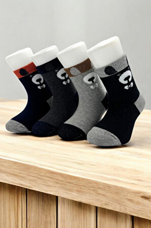 8 Çift Burun Dikişsiz Ayıcık Desenli Kışlık Kalın Havlu Erkek Çocuk Soket Çorap