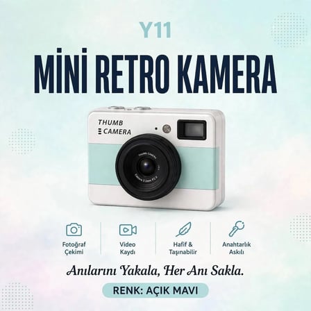 Y1 THUMB MİNİ KAMERA-180 DERECE DÖNEN EKRANLI RETRO SELFIE KAMERASI