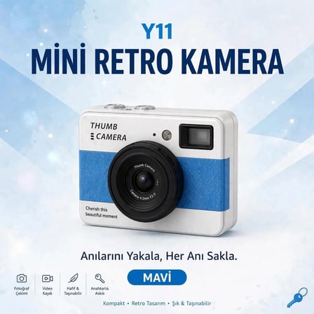 Y1 THUMB MİNİ KAMERA-180 DERECE DÖNEN EKRANLI RETRO SELFIE KAMERASI