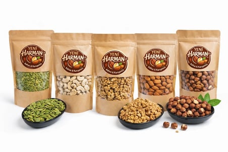 Yeni Harmancı 5'i Bir Yerde Çiğ Sağlıklı Atıştırmalık Avantaj Paketi (500 Gr. Çiğ Badem İçi, 500 Gr. Çiğ Kabak Çekirdeği İçi, 500 Gr. Çiğ Kaju Fıstığı, 500 Gr. Ceviz İçi, 500 Gr. Çiğ Fındık) 2,5 Kg
