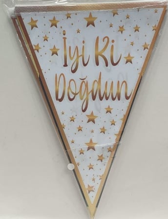 Delux Serisi BEYAZ GOLD İYİ Kİ DOĞDUN ÜÇGEN FLAMA Mekan Supriz Organizasyon