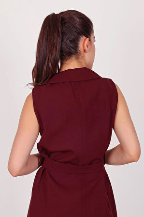 Kadın Bordo Kolsuz Kuşaklı Yelek