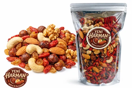 Yeni Harmancı Premium Çiğ Kuruyemiş Karışımı 1 Kg Tuzsuz Katkısız Goji Berry Ceviz Badem Fındık Kaju