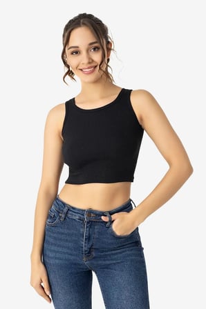 Nefes Alabilen Şık Bluz Temel Parça Kadın Pamuklu Fitilli Halter Yaka Kalın Askılı Crop Siyah