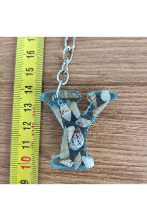 "Y" HARFİ - Açık Mavi Deniz Epoksi Harf Anahtarlık – Gerçek Deniz Kabuğu, El Yapımı, Benzersiz