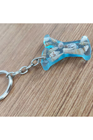 "Y" HARFİ - Açık Mavi Deniz Epoksi Harf Anahtarlık – Gerçek Deniz Kabuğu, El Yapımı, Benzersiz