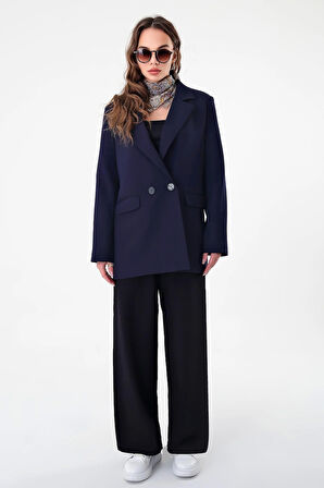 Lacivert Çift Düğmeli Blazer Ceket