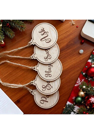 Bakgelal Ahşap Yılbaşı Ağacı Dilek Süsü Seti 5’li | Aşk, Sağlık, Para, Şans, Huzur Temalı Doğal Ahşap Yeni Yıl Ağaç Süsü