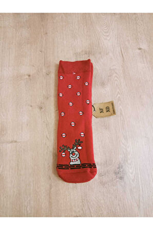 Yılbaşı Konseptli Uzun Havlulu Renkli Likralı Soket Çorap Kışlık Yeni Yıl Hediyelik Kadın Çorabı