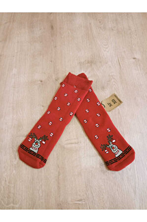 Yılbaşı Konseptli Uzun Havlulu Renkli Likralı Soket Çorap Kışlık Yeni Yıl Hediyelik Kadın Çorabı