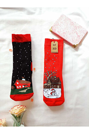 2 ÇİFT TERMAL SOKET  YILBAŞI HAVLU YUMUŞAK HEDİYE KIŞLIK KADIN ÇORABI KIRMIZI SİYAH ÇORAP 36-40