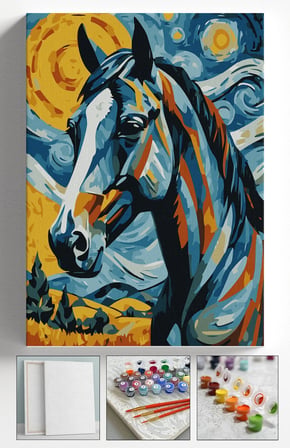 Sayılarla Boyama Seti Numaralı Tuval Fırça Boya Askı Aparatı Dahil Set 40x50 Cm - YILDIZLI GECE AT