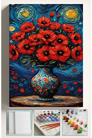 Sayılarla Boyama Seti Numaralı Tuval Fırça Boya 40x50 Cm - YILDIZLI GECE GELİNCİK