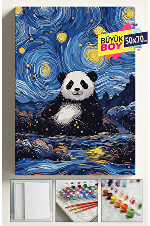 Sayılarla Boyama Seti Numaralı Tuval Fırça Boya Dahil Kasnaklı Set 50x70 Cm - YILDIZLI PANDA