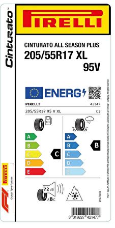 PİRELLİ 205/55R17 95V XL CINTURATO ALL SEASON PLUS Dört Mevsim Lastiği (2024)