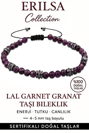 Sertifikalı Fasetli Terahertz – Lal (Garnet/Granat) Taşı Bileklik (İnce Model) – Tutku, Dayanıklılık ve Yaşam Gücü Taşı