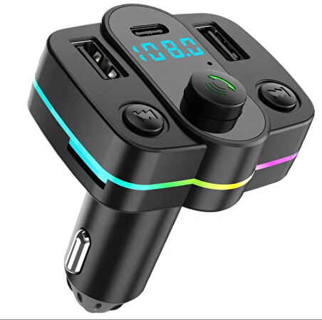 YK Design FT-603 Araç Fm Transmitter Bluetooth Usb Mp3 Sd Kart PD TypeC Şarj