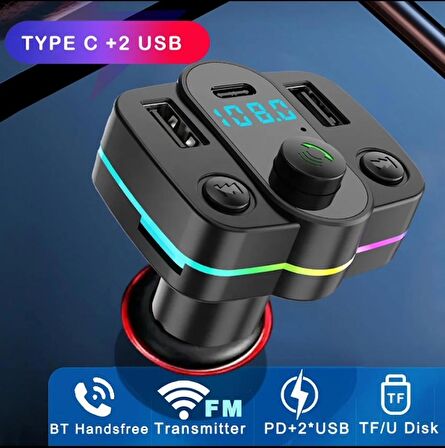 YK Design FT-603 Araç Fm Transmitter Bluetooth Usb Mp3 Sd Kart PD TypeC Şarj