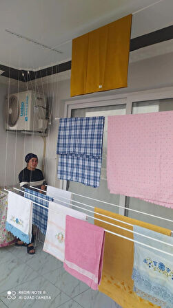 Yıldız Asansörlü çamaşır kurutma askısı Beyaz renk 10 sıra 150 cm boyunda