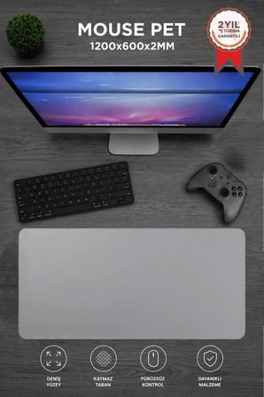 Premium Masa Ort Çalışma Mat Bilgisayar Altı Oyuncu Klavye Fare Altlığı 1200*600MM Gri
