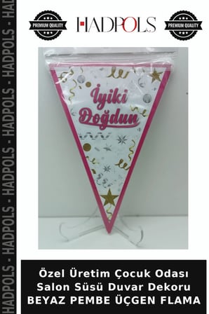 Özel Üretim Çocuk Odası Salon Süsü Duvar Dekoru BEYAZ PEMBE ÜÇGEN FLAMA