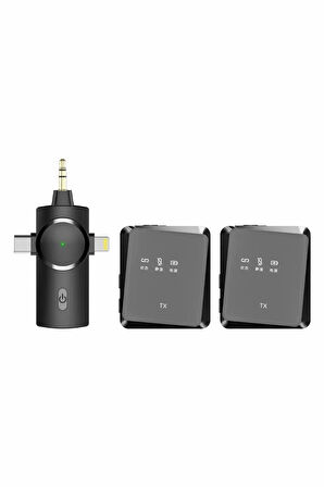 Type-C iPhone Çiftli Kablosuz Yaka Mikrofonu 3in1 Kamera PC Android iOS Uyumlu