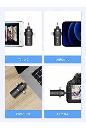 Type-C iPhone Çiftli Kablosuz Yaka Mikrofonu 3in1 Kamera PC Android iOS Uyumlu