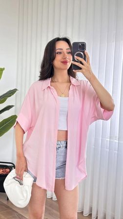 Standart Beden  Viskoz Yan Yırtmaçlı Kısa Kollu Kadın Kimono