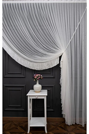 Grek Petek Sağ Yalancı Kruvaze -Halat İle Yana Toplamalı-Tek Kanat Püskülü -Eteği Kurşunlu Tül Perde