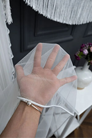 Grek Petek Sol Yalancı Kruvaze -Halat İle Yana Toplamalı-Tek Kanat Püskülü -Eteği Kurşunlu Tül Perde