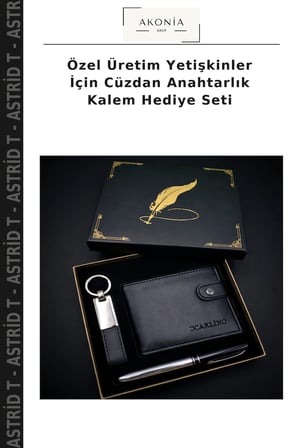 Özel Üretim Yetişkinler İçin Cüzdan Anahtarlık Kalem Hediye Seti