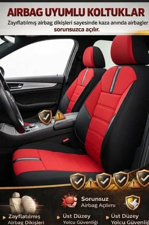 Yıldız Kırmızı Serisi Audi A3 Sedan İle Uyumlu Tam Set Oto Koltuk Kılıfı