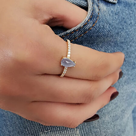 Aqua Mavi Damla Taşlı Spor Yüzük (YKZ0133)