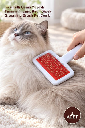 4 Adet Uzun Tüylü Evcil Hayvan Tarağı – İnce Telli Geniş Yüzeyli Tarama Fırçası, Kedi Köpek Grooming Brush Pet Comb