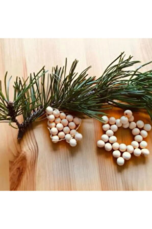 Dekoratif Ahşap  Boncuklu 2li Ağaç Yıldız, Kapı Duvar Mutfak Bebek Odası Bohem Süs