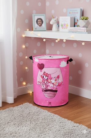 Pembe Düşler Ağzı Büzgülü Katlanır Kirli Çamaşır Dolap Içi Oyuncak Saklama Sepeti 32x40