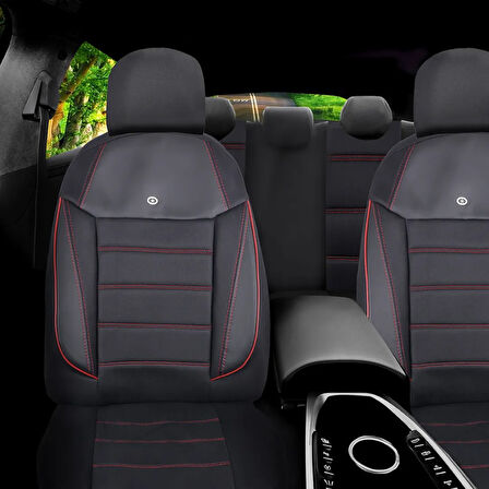Seat İbiza Araçlara Uyumlu Oto Koltuk Kılıfı Seti - Yıldız Serisi Siyah/Kırmızı