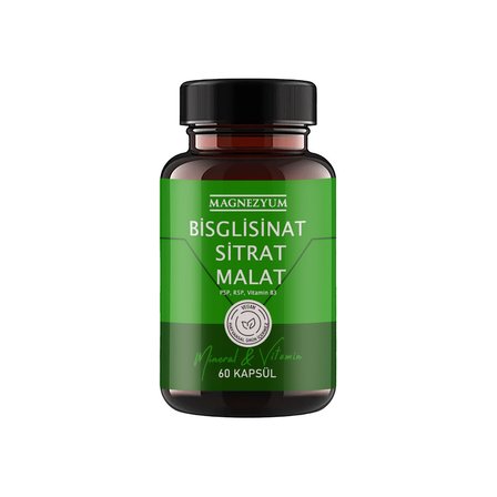Magnezyum 1 Kutu Bisglisinat magnezyum sitrat malat & vitamin b2 B3 B6 ve mineral kapsülleri 60lı
