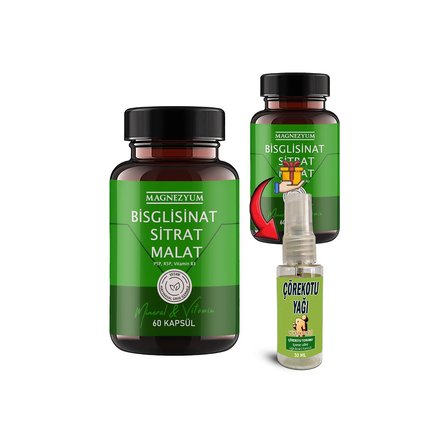 Magnezyum 2 Ad Bisglisinat magnezyum sitrat malat & vitamin b2 B3 B6 Caps 60lı + Çörek Otu Yağ